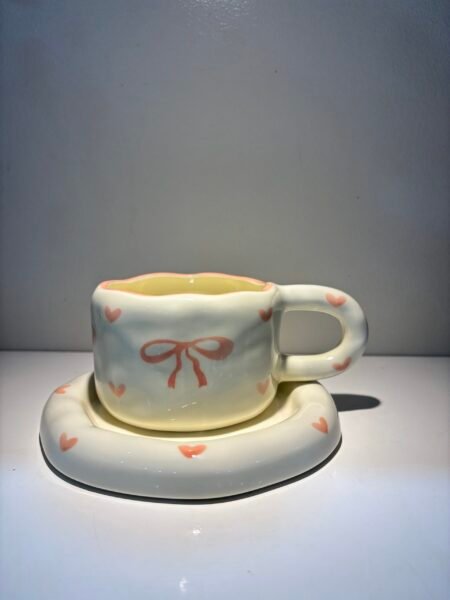 Pink bows mug with plate