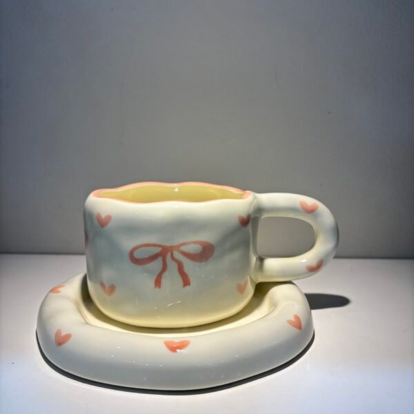 Pink bows mug with plate